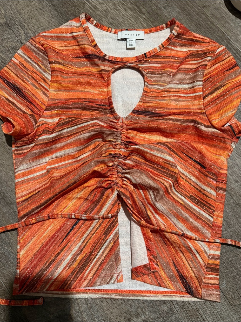 Topshop Orange Multi-Stripe Ruched Keyhole Crop Top